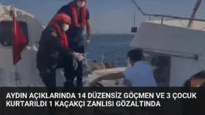 Aydın Açıklarında 14 Düzensiz Göçmen ve 3 Çocuk Kurtarıldı 1 Kaçakçı Zanlısı Gözaltında